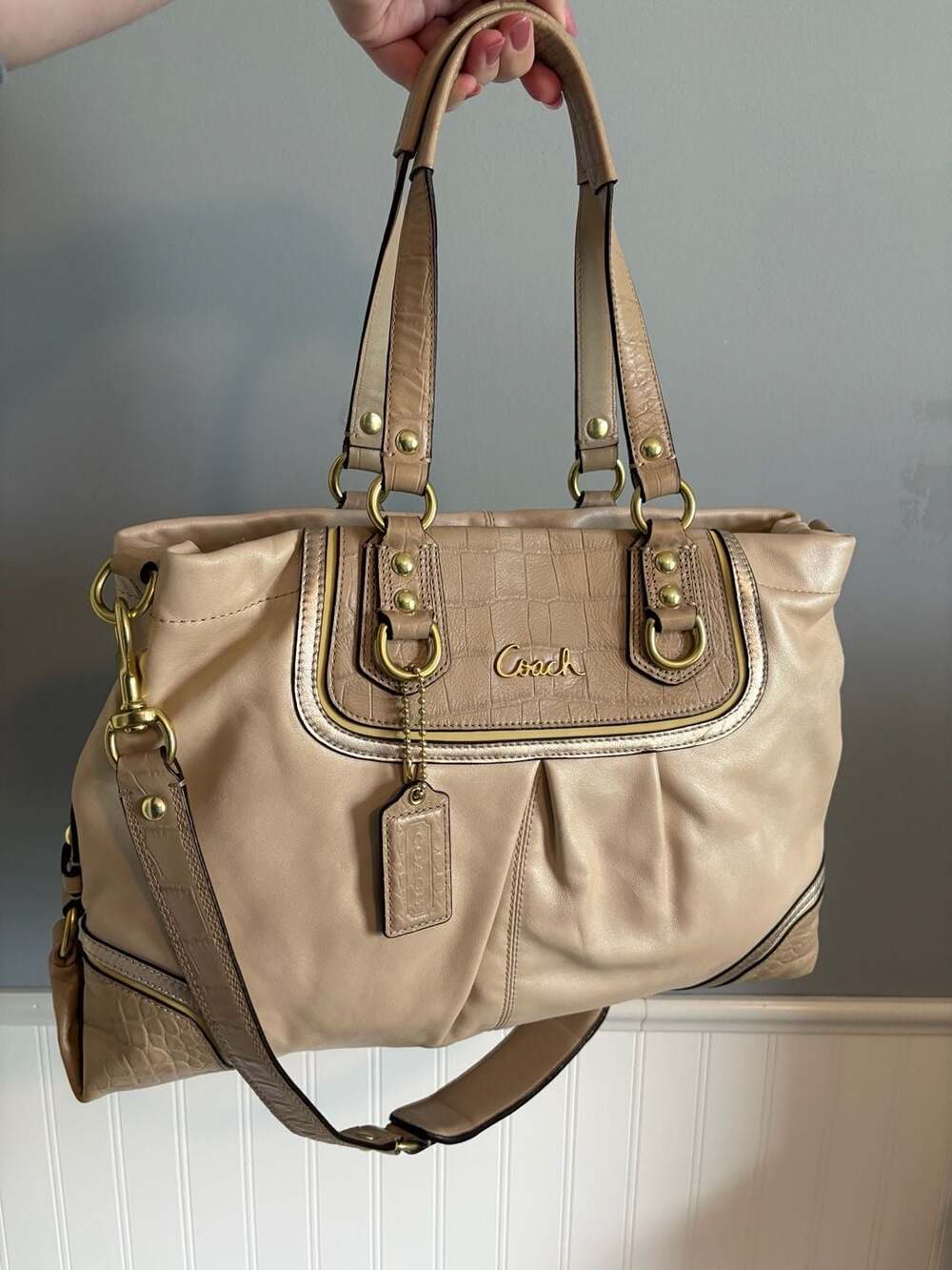 Coach Ashley Spectator Carryall Bag Beige Leather
